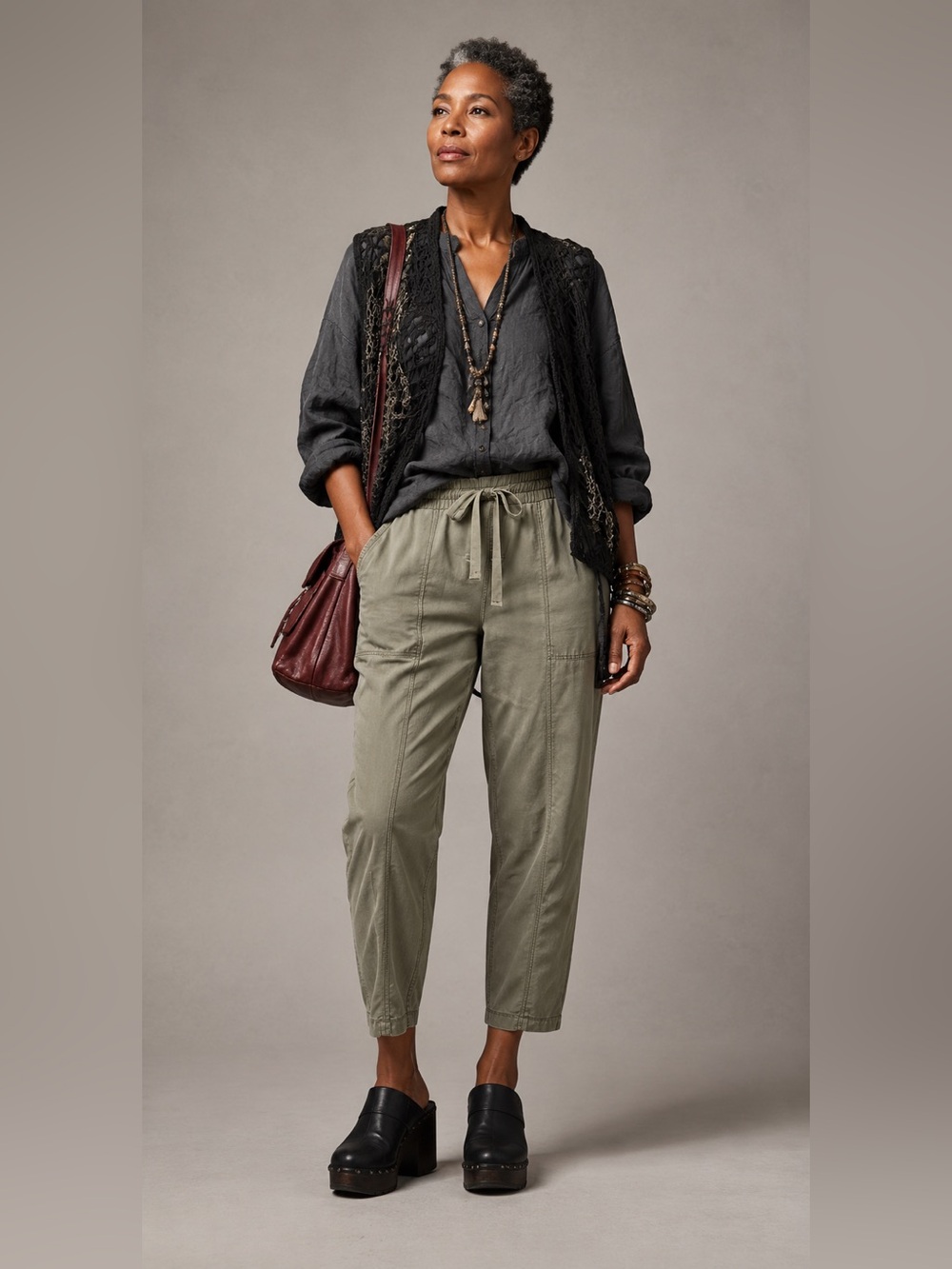 Jones New York Olive Green Drawstring Utility Pants Lagenlook Size M